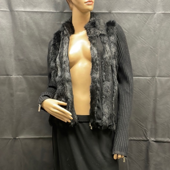 Vintage Dolce Cabo Black Knit Fur Front Zipper Cardigan - Picture 8 of 14